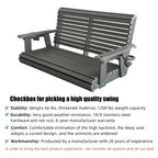 HDPE Porch Swing with 18/8 Stainless Steel Bolts, Ergonomic Design, Ultra Weather-Resistant, Heavy Duty 1200 LBS, for Outdoor Patio Garden Yard (Gray)