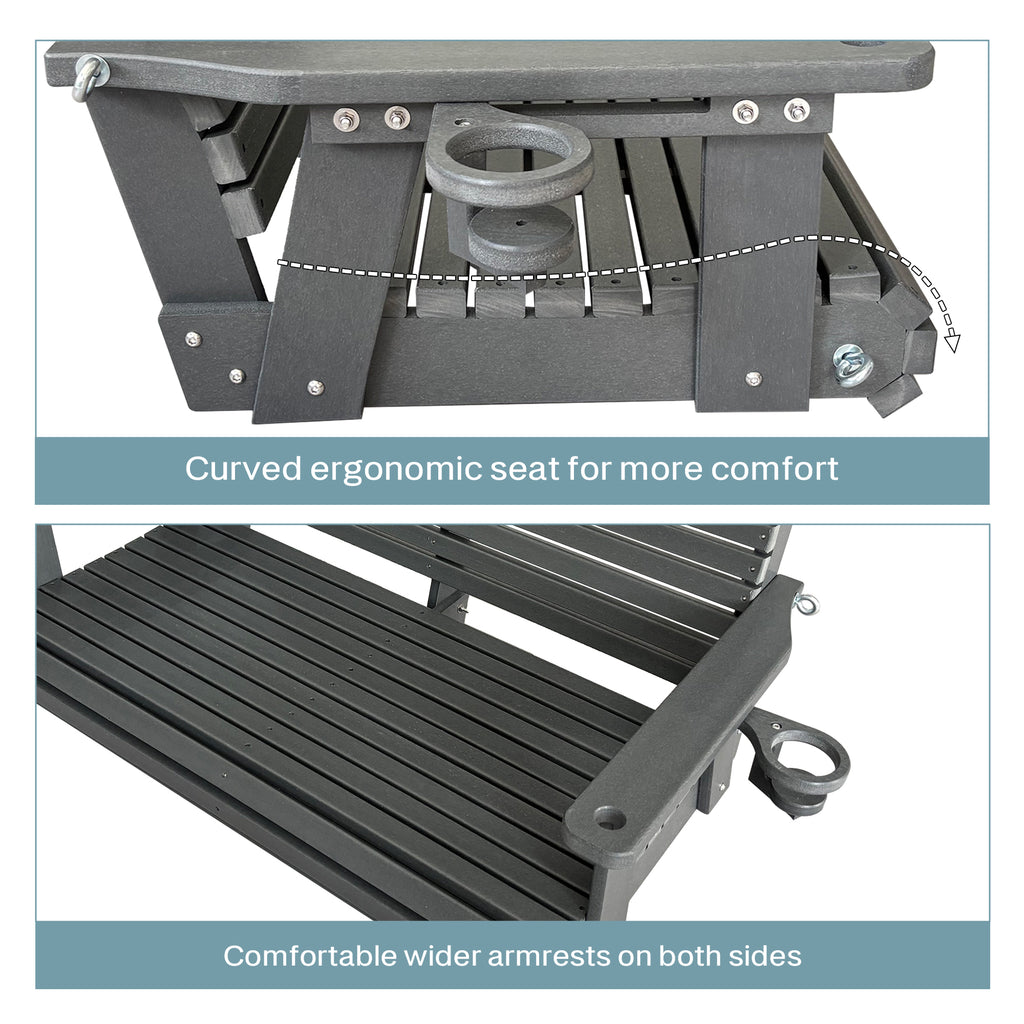 HDPE Porch Swing with 18/8 Stainless Steel Bolts, Ergonomic Design, Ultra Weather-Resistant, Heavy Duty 1200 LBS, for Outdoor Patio Garden Yard (Gray)