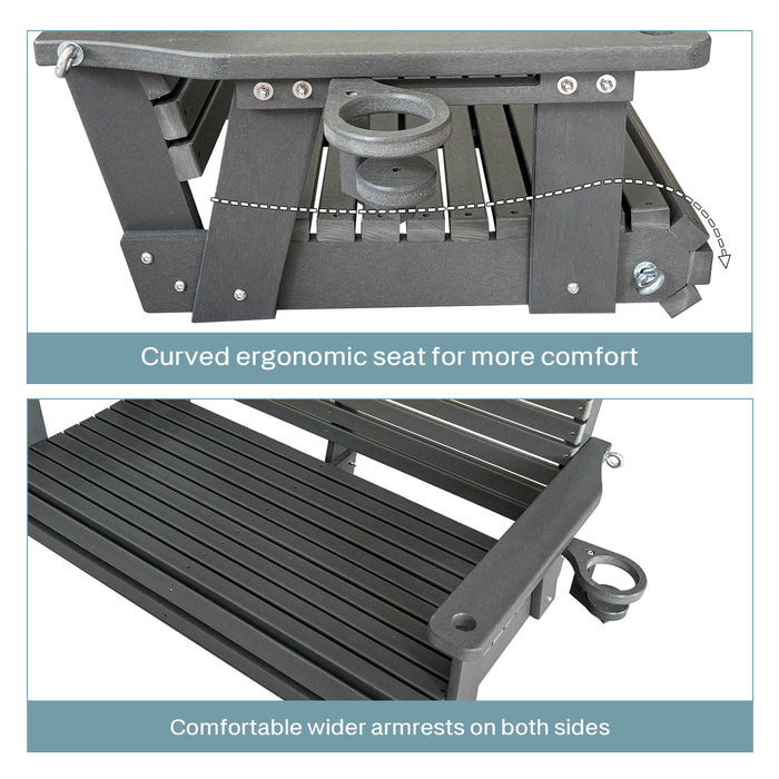 HDPE Porch Swing with 18/8 Stainless Steel Bolts, Ergonomic Design, Ultra Weather-Resistant, Heavy Duty 1200 LBS, for Outdoor Patio Garden Yard (Gray)