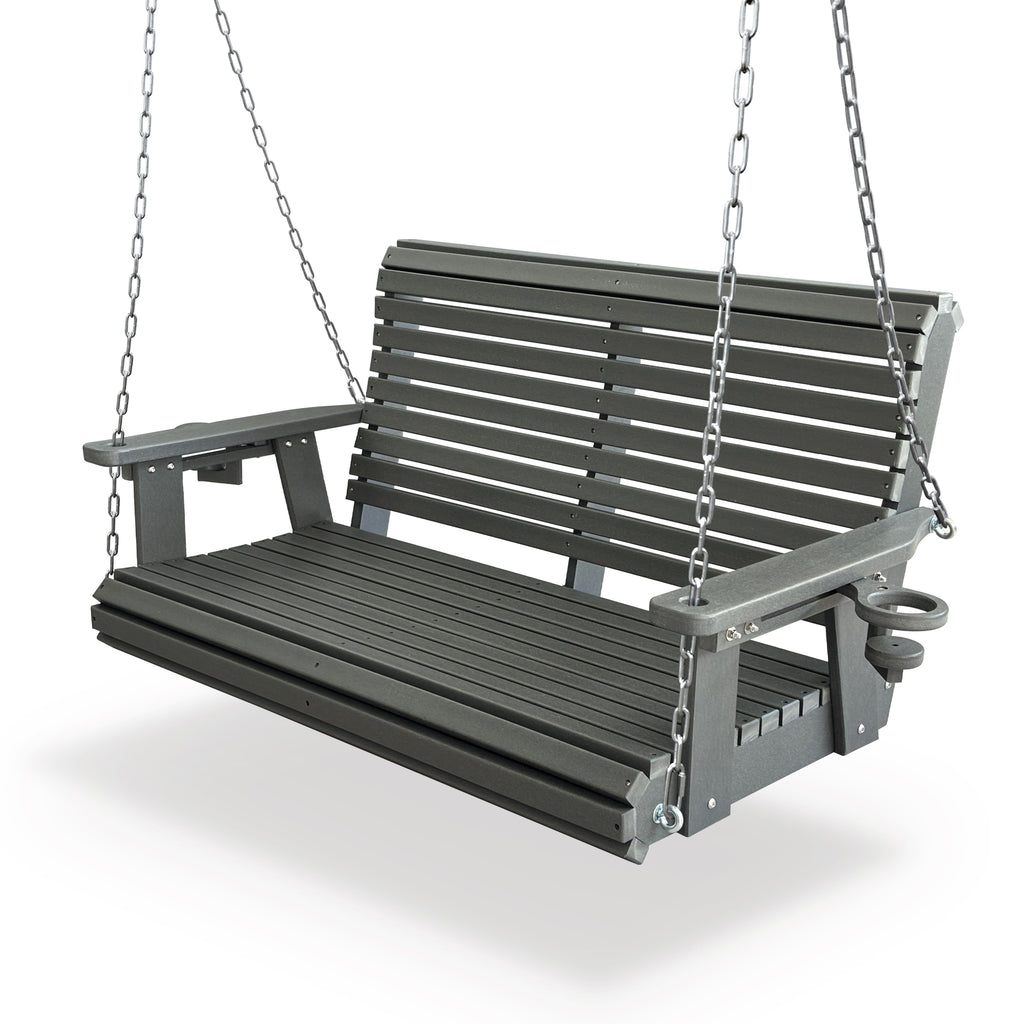 HDPE Porch Swing with 18/8 Stainless Steel Bolts, Ergonomic Design, Ultra Weather-Resistant, Heavy Duty 1200 LBS, for Outdoor Patio Garden Yard (Gray)