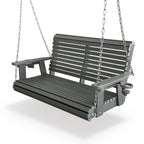 HDPE Porch Swing with 18/8 Stainless Steel Bolts, Ergonomic Design, Ultra Weather-Resistant, Heavy Duty 1200 LBS, for Outdoor Patio Garden Yard (Gray)