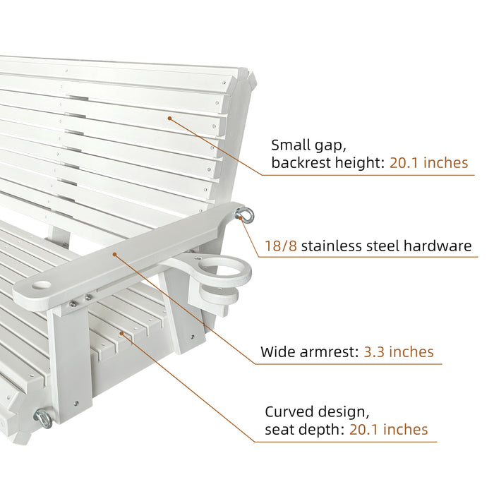 HDPE Porch Swing with 18/8 Stainless Steel Bolts, Ergonomic Design, Ultra Weather-Resistant, Heavy Duty 1200 LBS, for Outdoor Patio Garden Yard (Vanilla White)