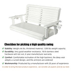 HDPE Porch Swing with 18/8 Stainless Steel Bolts, Ergonomic Design, Ultra Weather-Resistant, Heavy Duty 1200 LBS, for Outdoor Patio Garden Yard (Vanilla White)