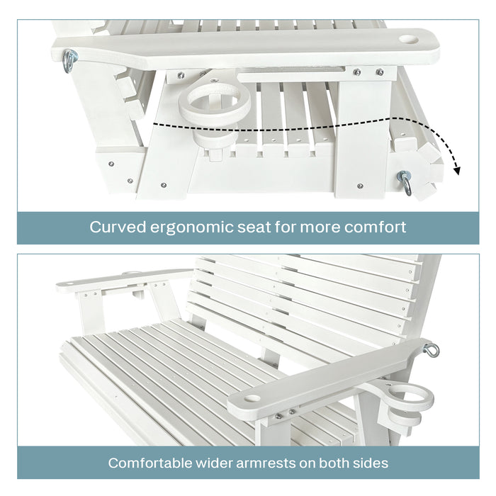 HDPE Porch Swing with 18/8 Stainless Steel Bolts, Ergonomic Design, Ultra Weather-Resistant, Heavy Duty 1200 LBS, for Outdoor Patio Garden Yard (Vanilla White)