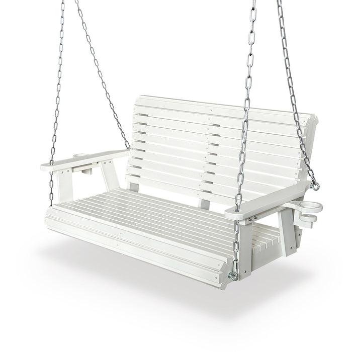 HDPE Porch Swing with 18/8 Stainless Steel Bolts, Ergonomic Design, Ultra Weather-Resistant, Heavy Duty 1200 LBS, for Outdoor Patio Garden Yard (Vanilla White)