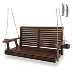 Wooden Porch Swing 2-Seater, High Backrest and Deep Seat, Bench Swing with Cupholders, Hanging Chains and 7mm Springs, Heavy Duty 880 LBS, for Outdoor Patio Garden (Deep Brown, 4.5 feet Extra-Large)