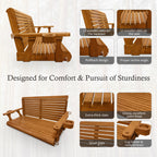 Wooden Porch Swing 2-Seater, High Backrest and Deep Seat, Bench Swing with Cupholders, Hanging Chains and 7mm Springs, Heavy Duty 880 LBS, for Outdoor Patio Garden (Warm Teak Color, 4.5 feet Extra-Large)