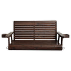 Wooden Porch Swing 2-Seater, High Backrest and Deep Seat, Bench Swing with Cupholders, Hanging Chains and 7mm Springs, Heavy Duty 880 LBS, for Outdoor Patio Garden (Deep Brown, 4.5 feet Extra-Large)