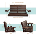 Wooden Porch Swing 2-Seater, High Backrest and Deep Seat, Bench Swing with Cupholders, Hanging Chains and 7mm Springs, Heavy Duty 880 LBS, for Outdoor Patio Garden (Deep Brown, 4.5 feet Extra-Large)