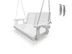 Wooden Porch Swing 2-Seater, Bench Swing with Cupholders, Hanging Chains and 7mm Springs, Heavy Duty 800 LBS, for Outdoor Patio Garden, Pure White, 4 FT Extra Large