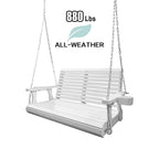 Wooden Porch Swing 2-Seater, Bench Swing with Cupholders, Hanging Chains and 7mm Springs, Heavy Duty 800 LBS, for Outdoor Patio Garden, Pure White, 4 FT Extra Large