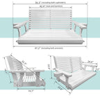 Wooden Porch Swing 2-Seater, Bench Swing with Cupholders, Hanging Chains and 7mm Springs, Heavy Duty 800 LBS, for Outdoor Patio Garden, Pure White, 4 FT Extra Large