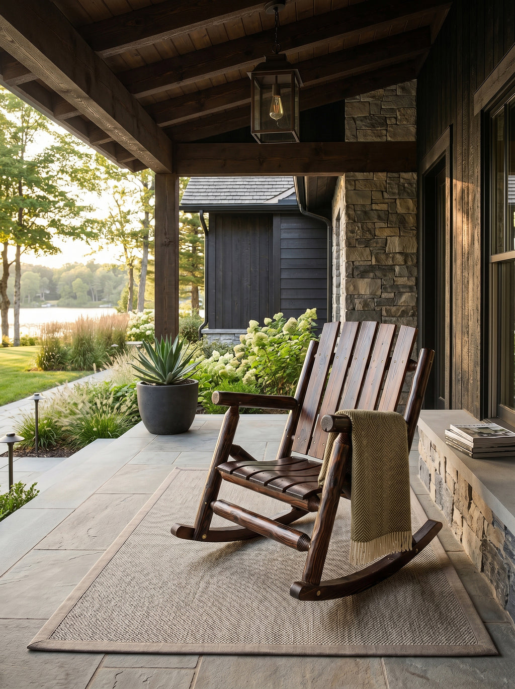 Rustic Log Wooden Rocking Chair, Handcrafted Solid Fir Wood Outdoor Rocker for Porch, Patio, Heavy-Duty 700 LBS, Weather-Resistant Finish, Natural Charm