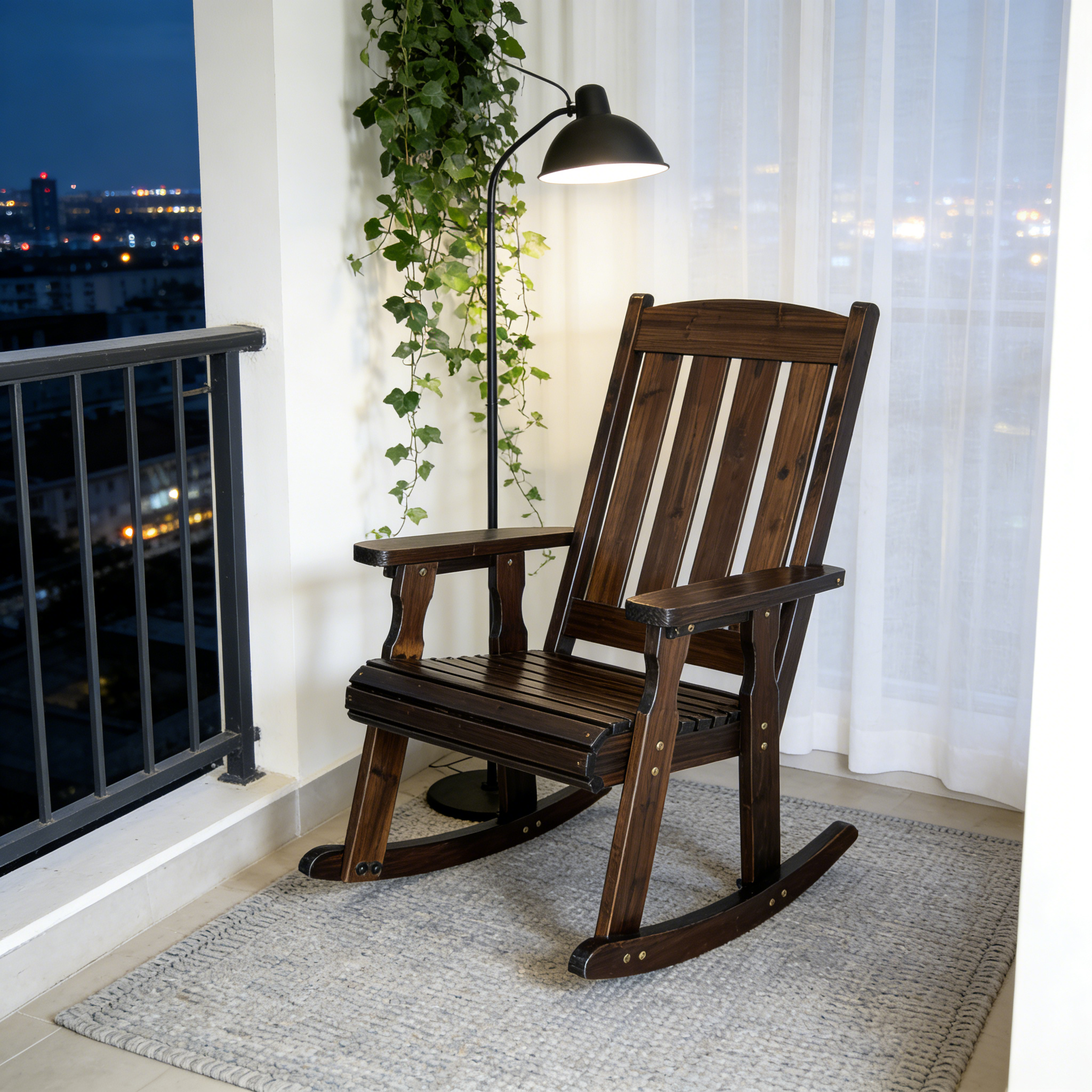 Wooden Patio Rocking Chair with Comfortable Backrest Inclination, High Backrest and Deep Contoured Seat, Solid Fir Wood, Heavy Duty 600 LBS, for Both Outdoor and Indoor (Deep Brown - 2 Pieces)