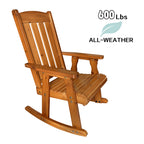 Wooden Patio Rocking Chair with Comfortable Backrest Inclination, High Backrest and Deep Contoured Seat, Solid Fir Wood, Heavy Duty 600 LBS, for Both Outdoor and Indoor (Natural)