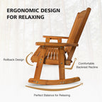 Wooden Patio Rocking Chair with Comfortable Backrest Inclination, High Backrest and Deep Contoured Seat, Solid Fir Wood, Heavy Duty 600 LBS, for Both Outdoor and Indoor (Natural)