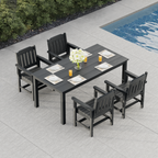 Modern HDPE Patio Dining Set, Poly Lumber Table and Chair, with Umbrella Hole, Weather Resistant, for Outdoor, Yard, Lawn (5 Piece, Black)