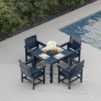 Modern HDPE Patio Dining Set, Poly Lumber Table and Chair, with Umbrella Hole, Weather Resistant, for Outdoor, Yard, Lawn (Navy Blue, 5 Piece - 36.2'' Table)
