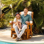 Wooden Swivel Glider Chair, 360° Outdoor Patio Rocker with Ergonomic Design, Smooth Gliding Motion, Solid Fir Wood, Weather-Resistant PU Finish, Heavy Duty 500 LBS