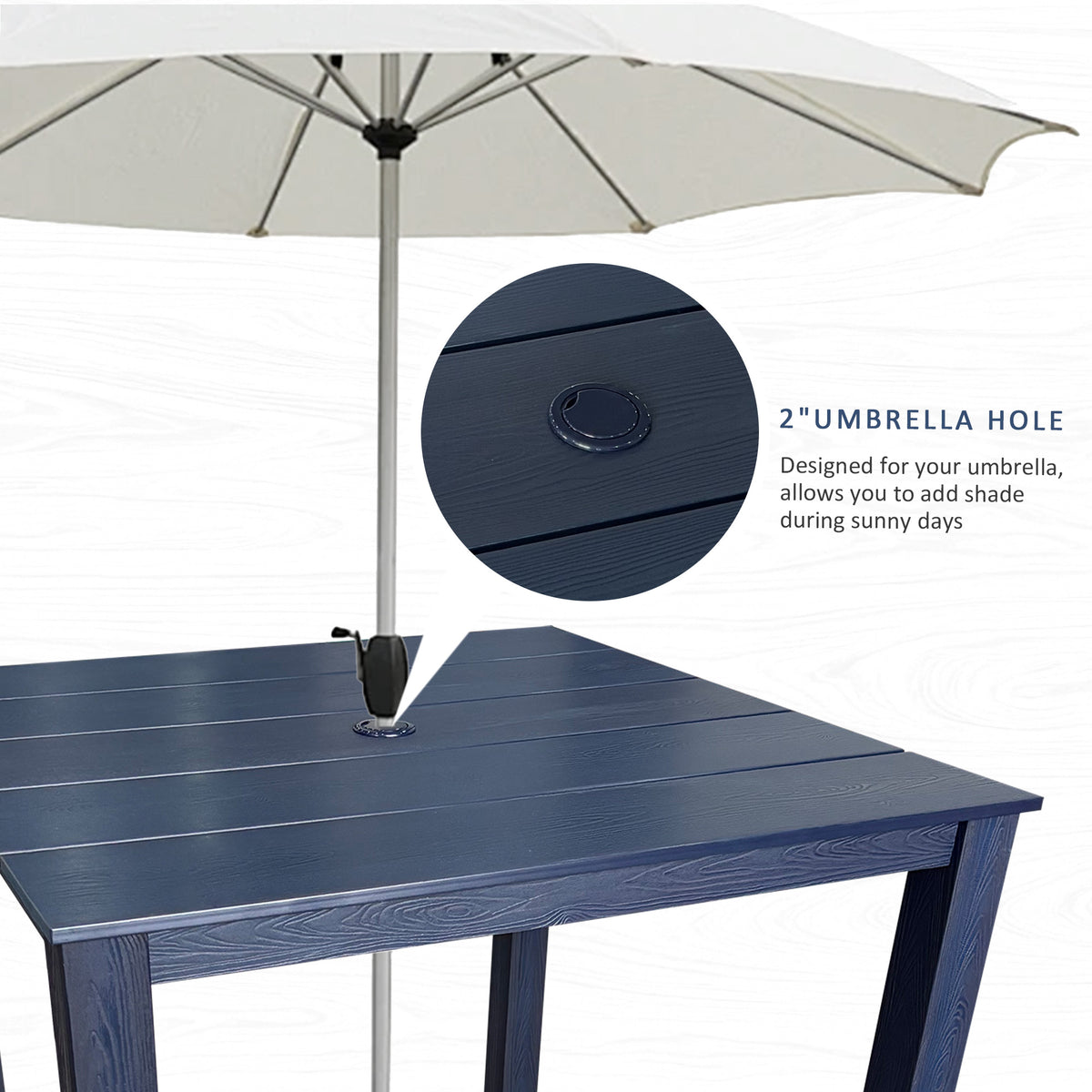 Modern HDPE Patio Dining Set, Poly Lumber Table and Chair, with Umbrella Hole, Weather Resistant, for Outdoor, Yard, Lawn (Navy Blue, 5 Piece - 36.2'' Table)