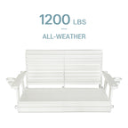 HDPE Porch Swing with 18/8 Stainless Steel Bolts, Ergonomic Design, Ultra Weather-Resistant, Heavy Duty 1200 LBS, for Outdoor Patio Garden Yard (Vanilla White)