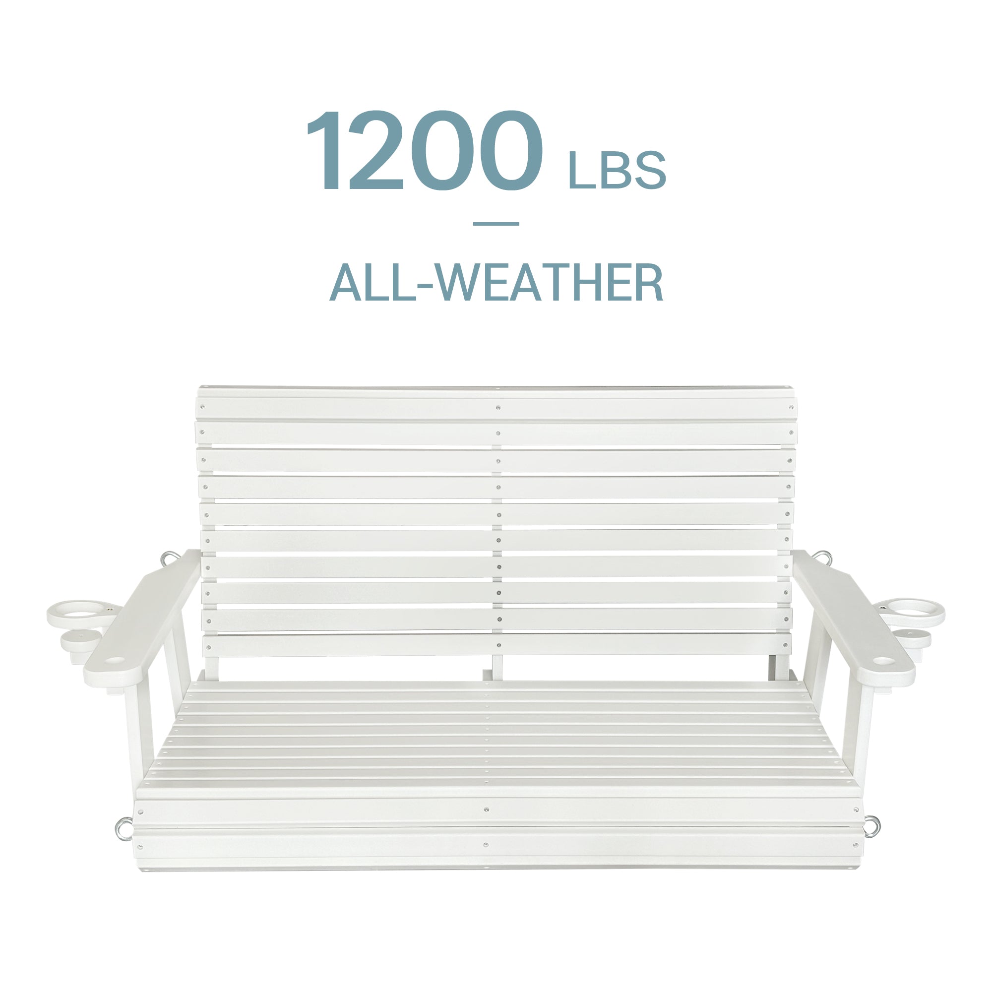 HDPE Porch Swing with 18/8 Stainless Steel Bolts, Ergonomic Design, Ultra Weather-Resistant, Heavy Duty 1200 LBS, for Outdoor Patio Garden Yard (Vanilla White)