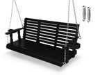 Wooden Porch Swing, Ergonomic Seat, Bench Swing with Hanging Chains and 7mm Springs, Heavy Duty 880 LBS, for Outdoor Patio Garden Yard (Black, 3-Seater Extra Large)