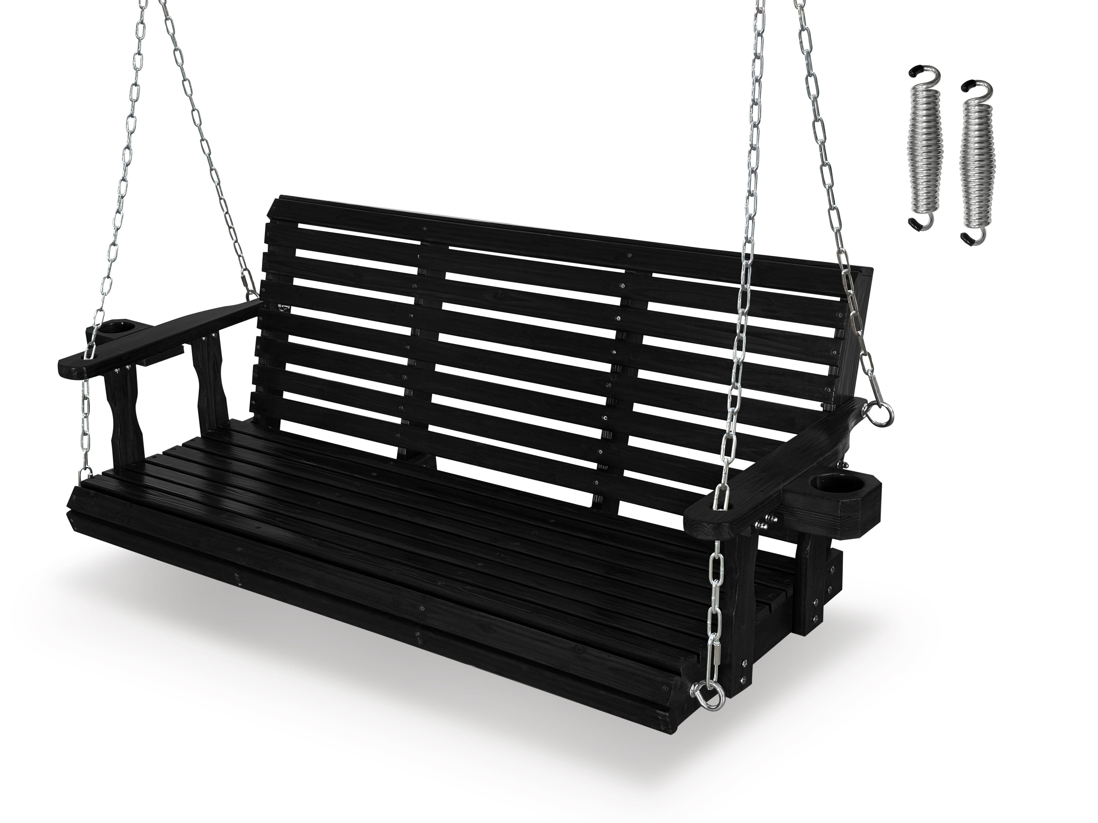 Wooden Porch Swing, Ergonomic Seat, Bench Swing with Hanging Chains and 7mm Springs, Heavy Duty 880 LBS, for Outdoor Patio Garden Yard (Black, 3-Seater Extra Large)