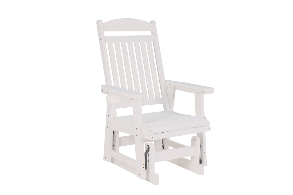 Poly Lumber Patio Glider for One Person, with Cup Holders, High Backrest and Deep Contoured Seat, HIPS Material, All-Weather Resistant, Heavy Duty 700 LBS (Ivory White)
