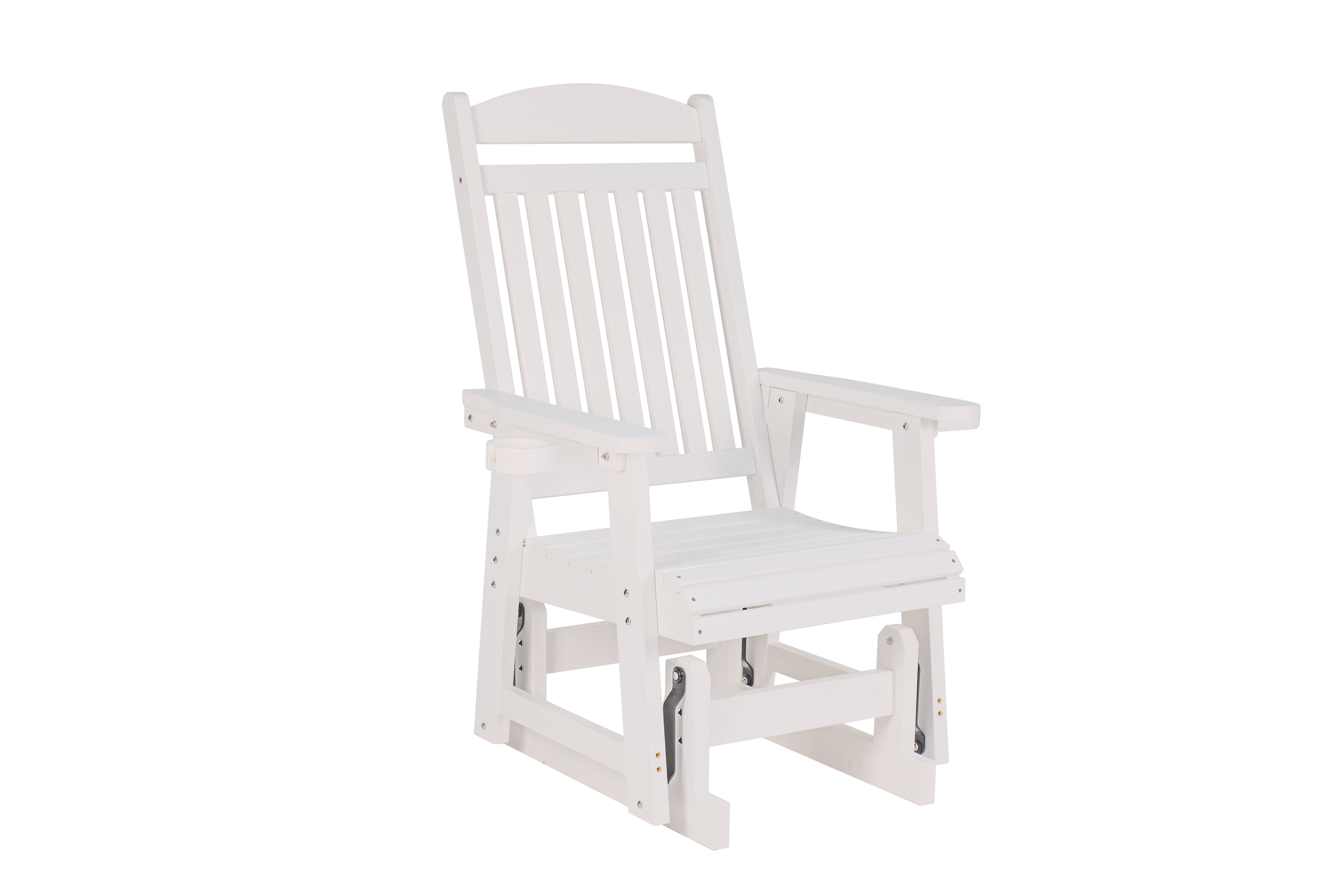 Poly Lumber Patio Glider for One Person, with Cup Holders, High Backrest and Deep Contoured Seat, HIPS Material, All-Weather Resistant, Heavy Duty 700 LBS (Ivory White)