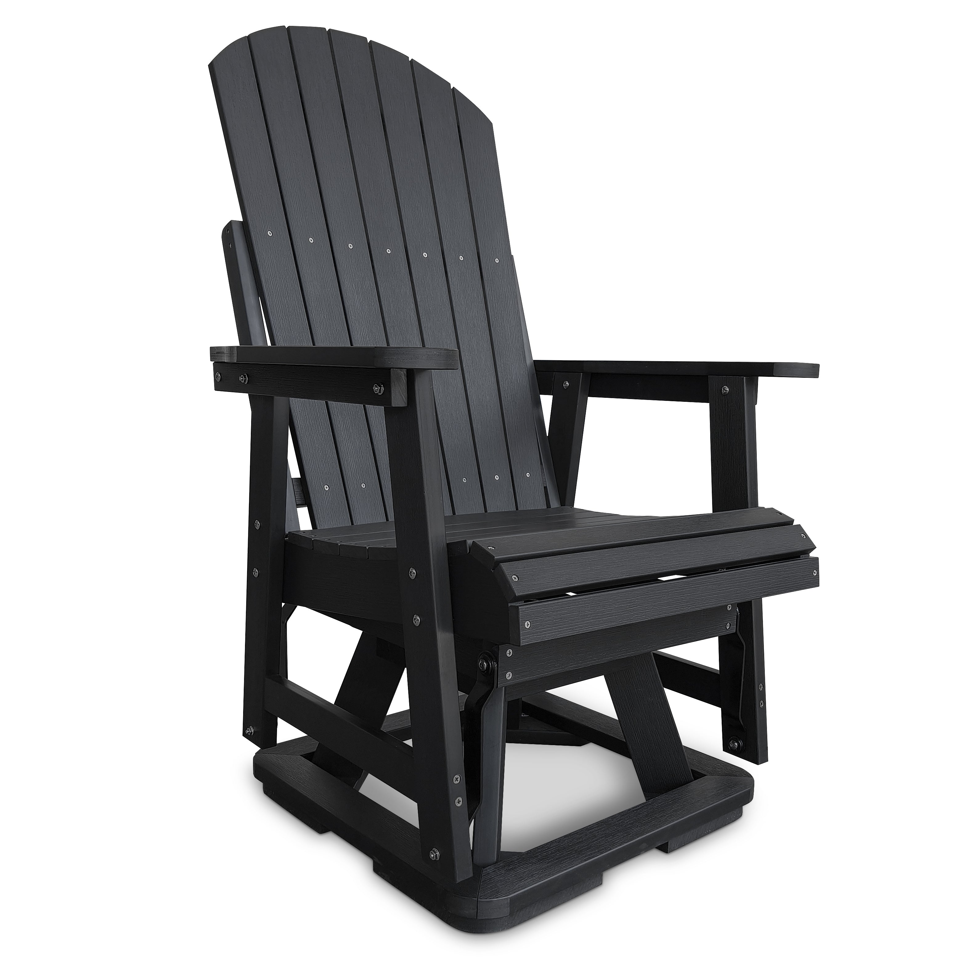 HIPS Swivel Patio Glider, Poly Lumber Weather Resistant Outdoor Chair, for Patio, Porch, Yard (Matte Black)