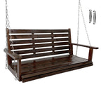 Wooden Porch Swing, Ergonomic Seat, Bench Swing with Hanging Chains and 7mm Springs, Heavy Duty 800 LBS, for Outdoor Patio Garden Yard (Deep Brown, 2-Seater Extra Large)