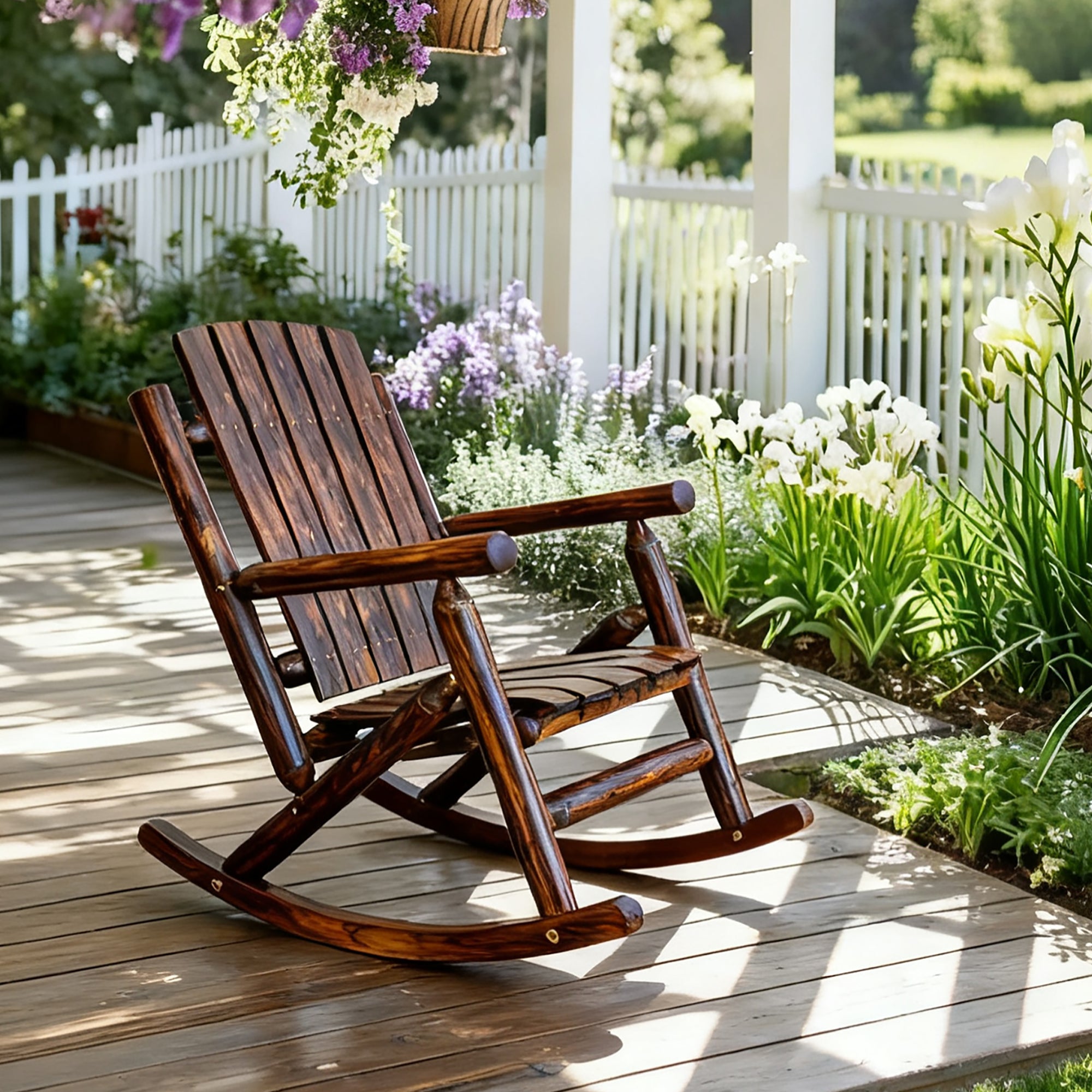Rustic Log Wooden Rocking Chair, Handcrafted Solid Fir Wood Outdoor Rocker for Porch, Patio, Heavy-Duty 700 LBS, Weather-Resistant Finish, Natural Charm