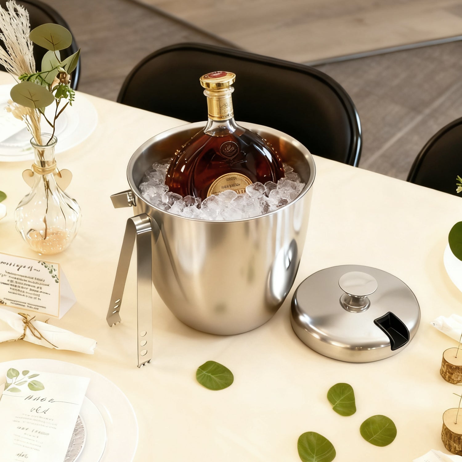 Fortune Candy Insulated Ice Bucket, Stainless Steel Ice Bucket with Ice Tongs, 2.8 L (Silver)