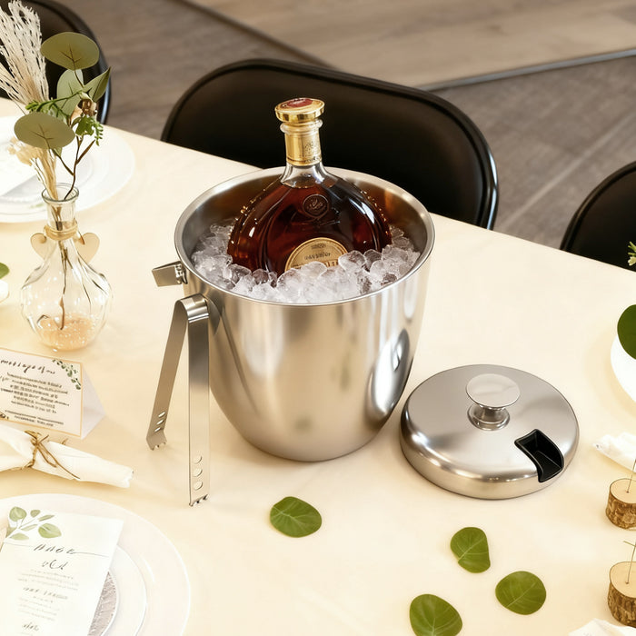 Fortune Candy Insulated Ice Bucket, Stainless Steel Ice Bucket with Ice Tongs, 2.8 L (Silver)