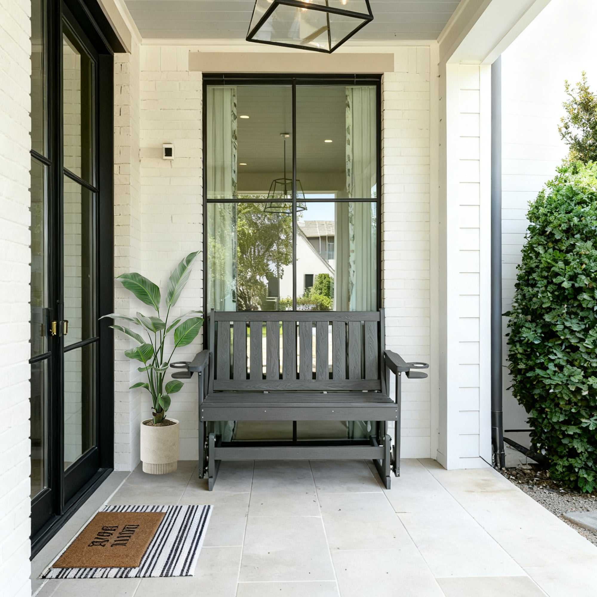 Poly Lumber Patio Glider, HIPS Material Weather-Resistant Swing Bench for Outdoor Porch Garden, Gray