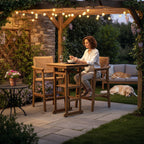 Poly Lumber Patio Bar Set, PE Rattan Outdoor Bar Stools with HIPS Table, Weather Resistant, for Poolside, Garden, Yard, Balcony (Teak Tone, 3 Piece)