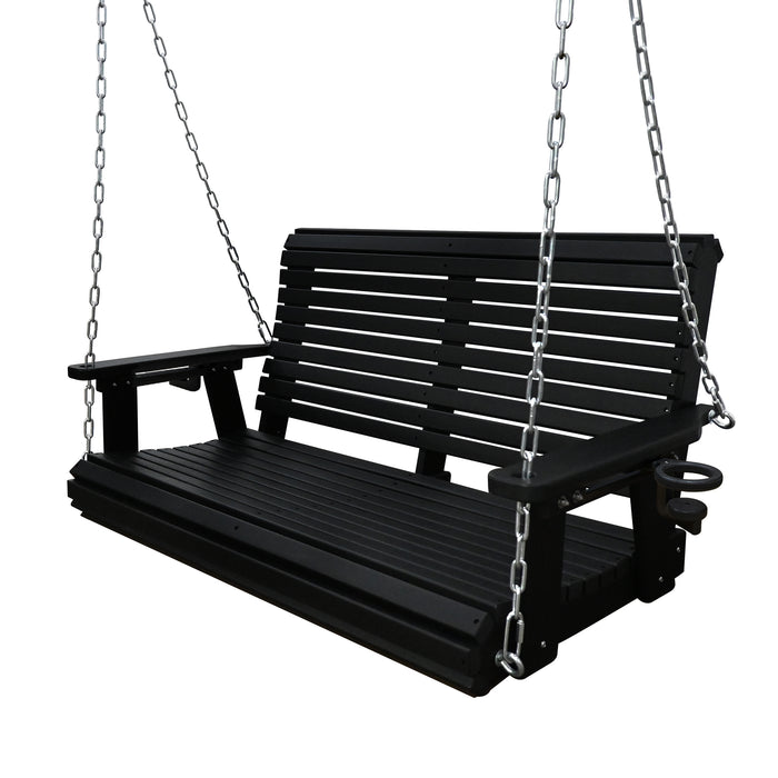 HDPE Porch Swing with 18/8 Stainless Steel Hardware and Hanging Chains, Heavy Duty 1200 LBS, for Outdoor Patio Garden Yard (Matte Black)