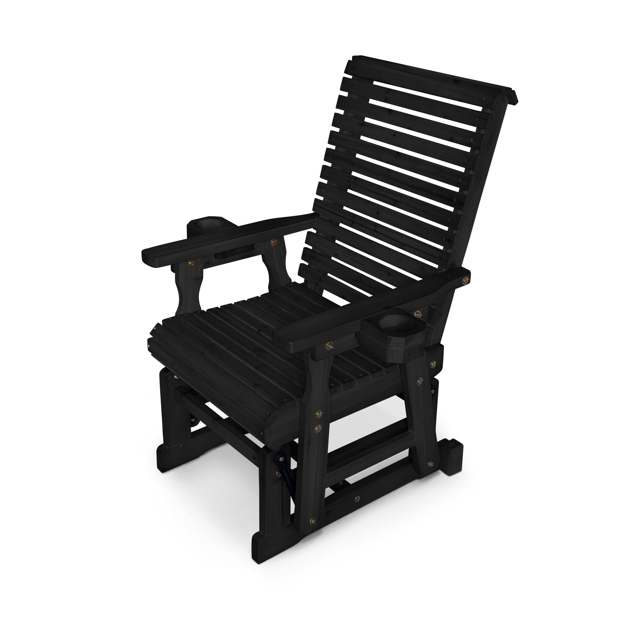 Wooden Patio Glider for One Person, with High Back and Deep Contoured Seat, Solid Fir Wood, Heavy Duty 600 LBS (Black, 1-Seater)