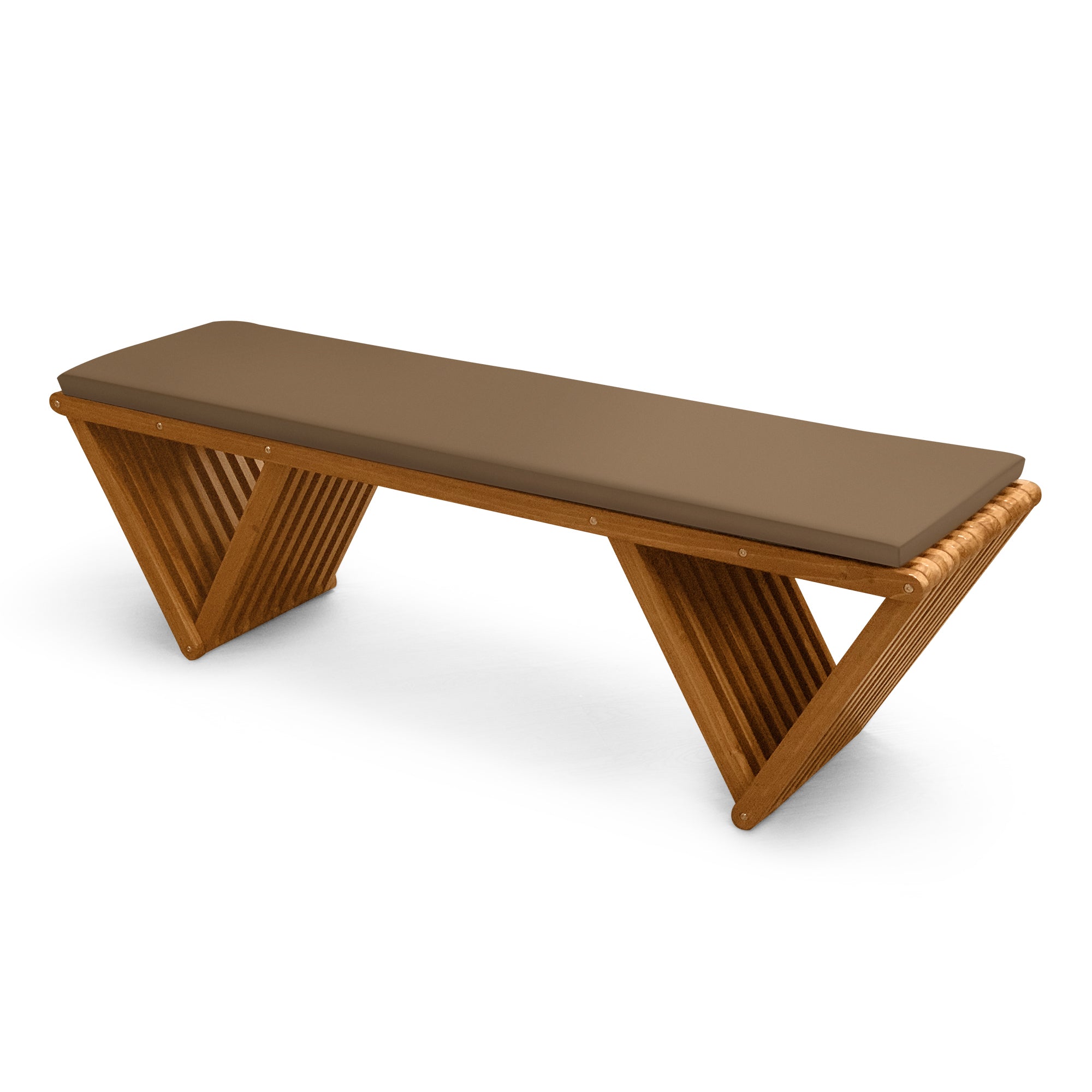 Outdoor Wooden Bench with Weatherproof Cushion, Solid Fir Wood, Coating with Wood Varnish, 2-Seater, for Patio, Porch, Yard, Garden, 62.8 inches (Brown)