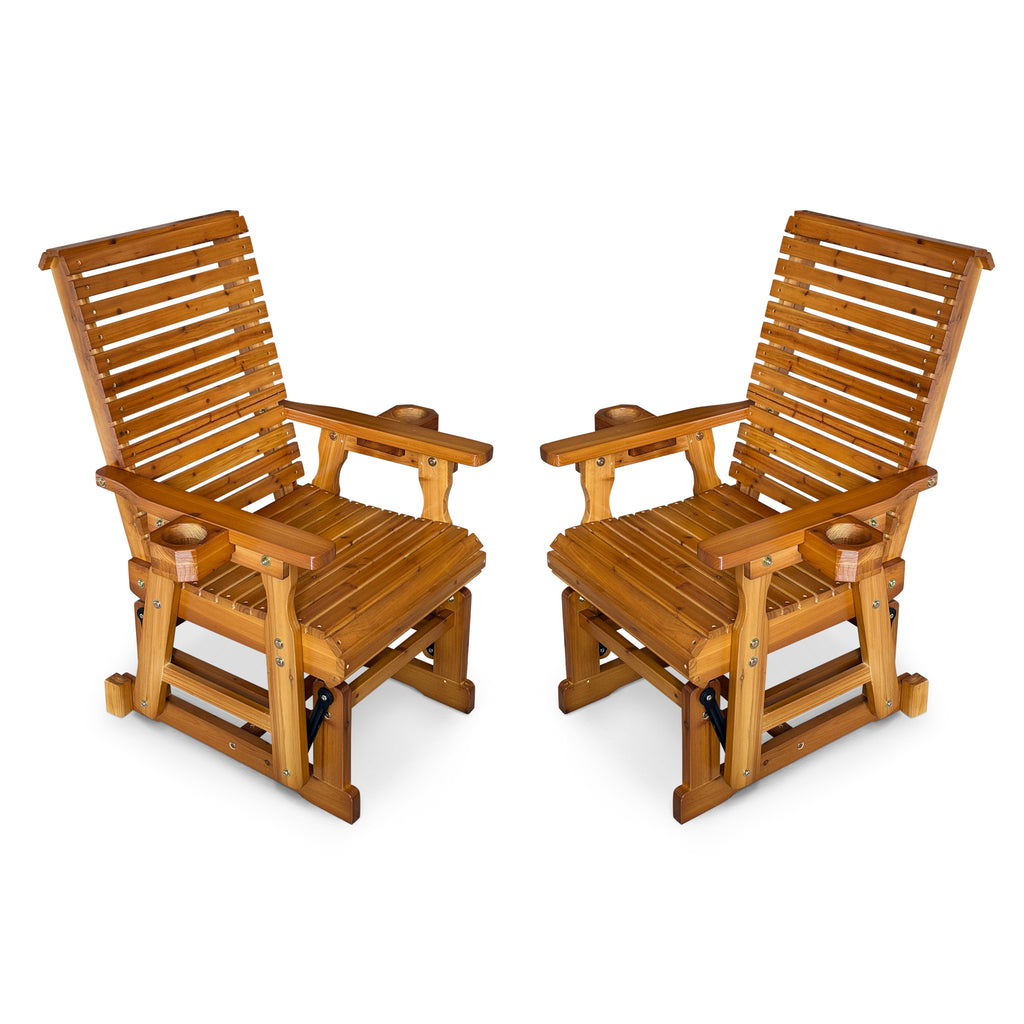 Patio Glider with Cup Holders, High Roll Back and Deep Contoured Seat,Heavy Duty 600 Lb (Warm Brown,  2 Pieces)