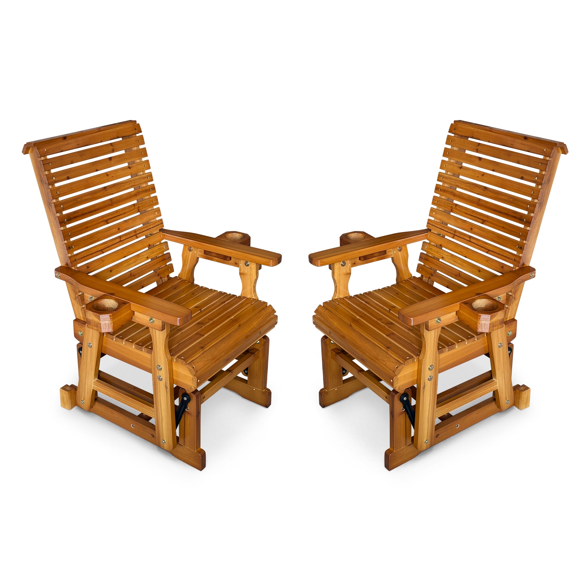 Patio Glider with Cup Holders, High Roll Back and Deep Contoured Seat,Heavy Duty 600 Lb (Warm Brown,  2 Pieces)
