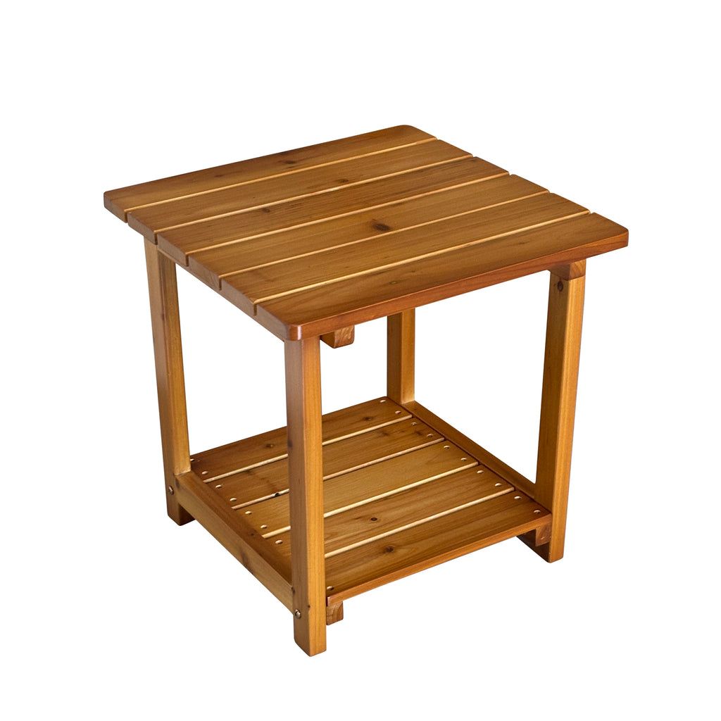 Outdoor Side Table, Solid Fir Wood, 17.7", 2-Tier End Table, Weather Resistant, for Patio, Pool, Porch (Teak Tone)