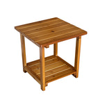Outdoor Side Table, Solid Fir Wood, 17.7", 2-Tier End Table, Weather Resistant, for Patio, Pool, Porch (Teak Tone)