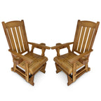 Wooden Patio Glider for One Person, with High Back and Deep Contoured Seat, Solid Fir Wood, Heavy Duty 600 LBS (Teak Tone,  2 Pieces)