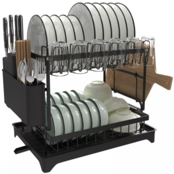 11.41'' Tall 2 Tier Dish Drying Rack, Large apacity, Black