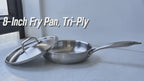 Fortune Candy 8-Inch Fry Pan with Lid, 3-ply Skillet, 18/8 Stainless Steel, Dishwasher Safe, Induction Ready, Silver
