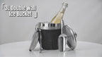 Fortune Candy Insulated Ice Bucket - Double Walled Stainless Steel Ice Bucket with Ice Tongs, Scoop, Lid, and Exclusive Handmade Nylon Holder - 2.8 L (Black)