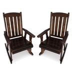 Wooden Patio Rocking Chair with Comfortable Backrest Inclination, High Backrest and Deep Contoured Seat, Solid Fir Wood, Heavy Duty 600 LBS, for Both Outdoor and Indoor (Deep Brown - 2 Pieces)