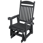 Poly Lumber Patio Glider for One Person, with Cup Holders, High Backrest and Deep Contoured Seat, HIPS Material, All-Weather Resistant, Heavy Duty 700 LBS (Matte Black)